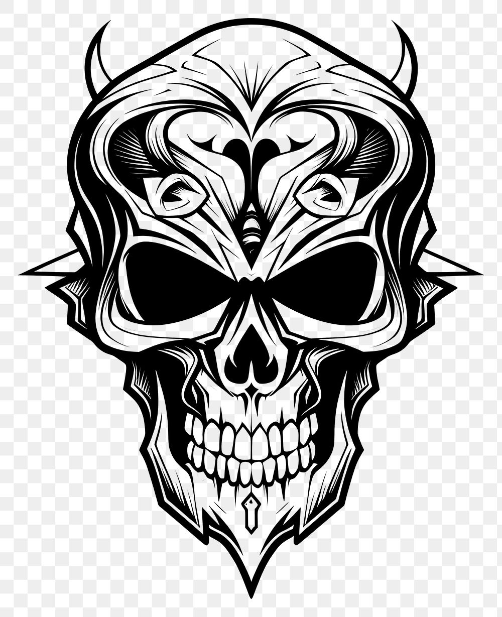 PNG Skull tattoo flat illustration illustrated drawing stencil.