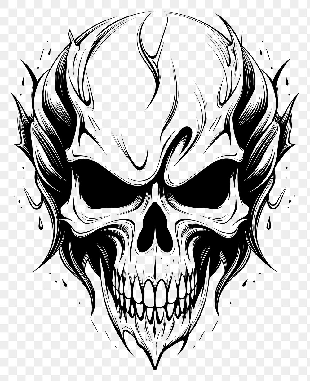 PNG Skull tattoo flat illustration illustrated drawing sketch.