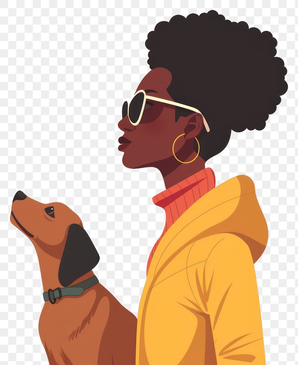 PNG Blind black woman and dog drawing art accessories.