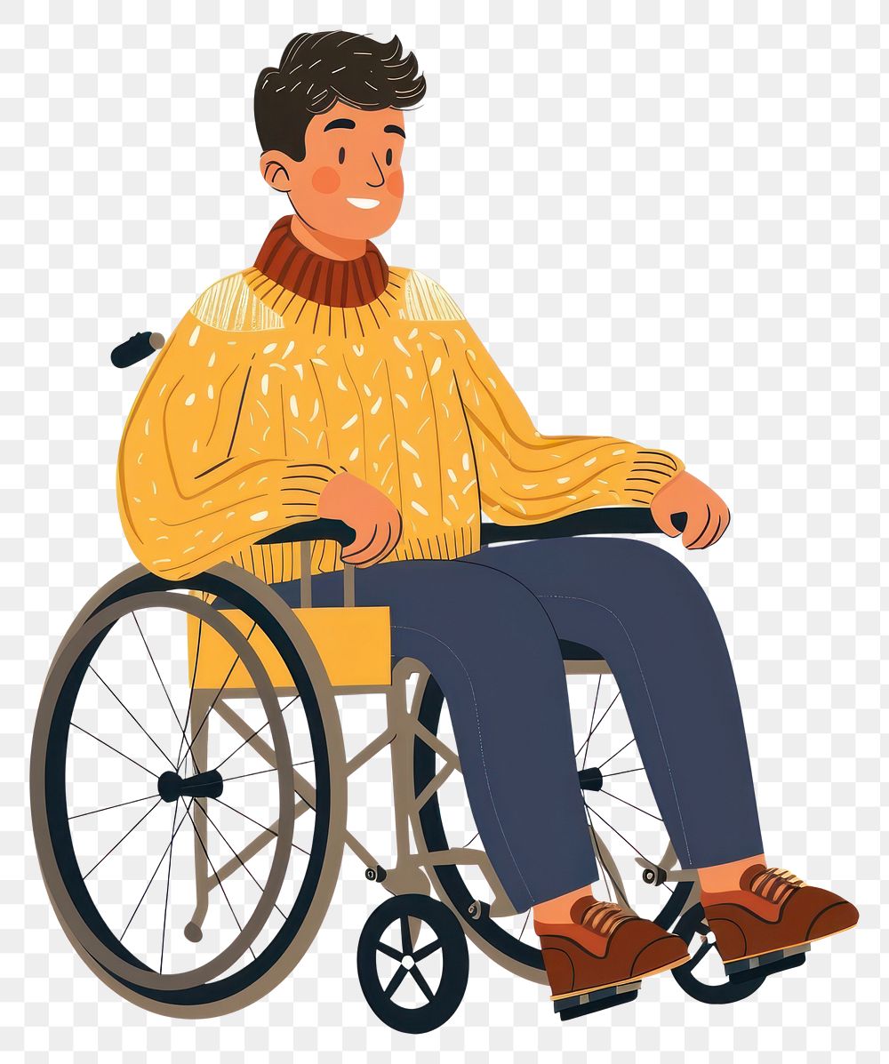 PNG Aesthetic cute man in wheelchair furniture machine person.