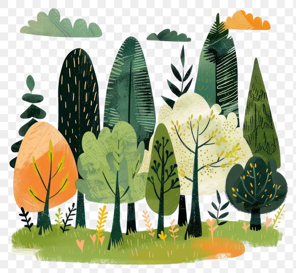 PNG Art illustrated vegetation painting.