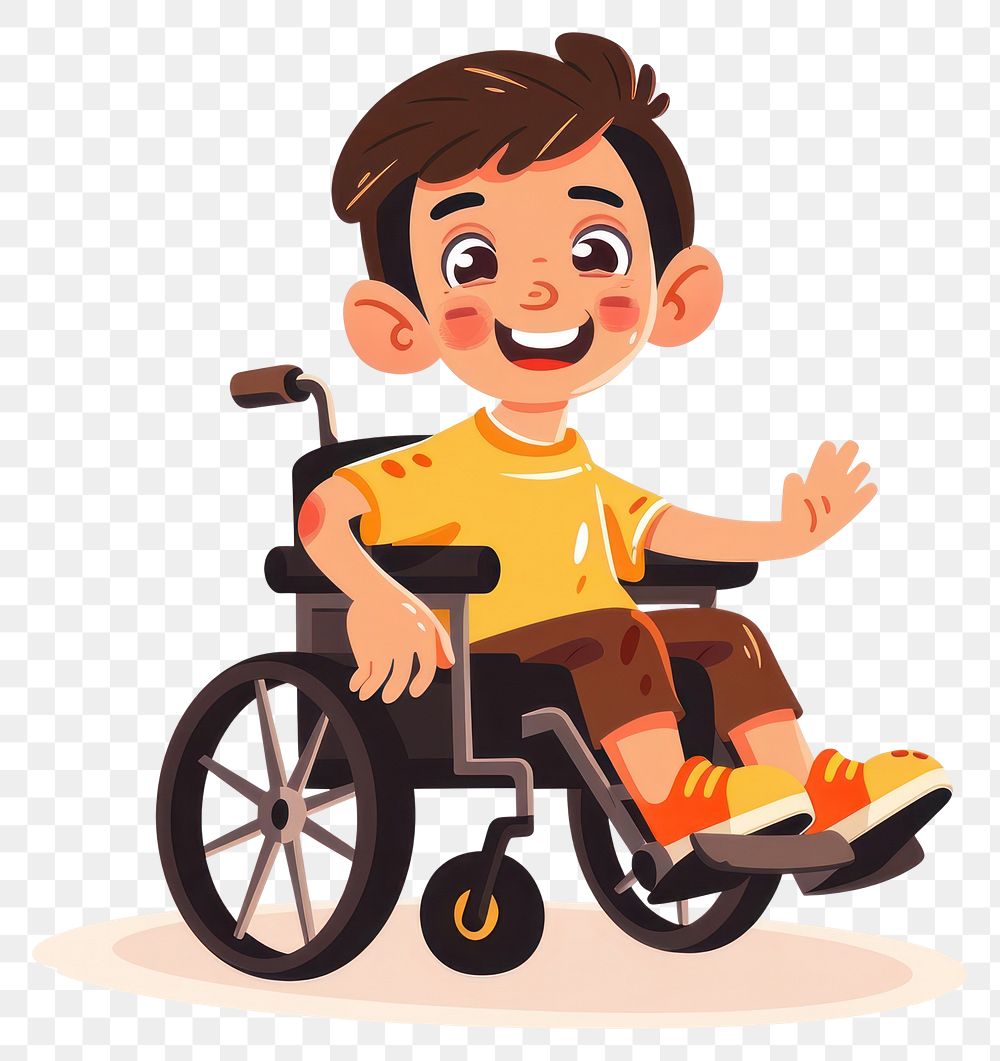 PNG Happy little boy in wheelchair transportation furniture tricycle.