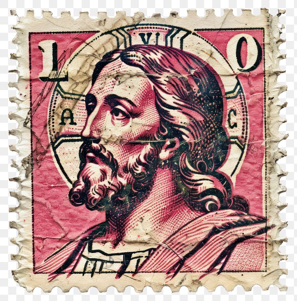 PNG Vintage postage stamp with jesus person human face.