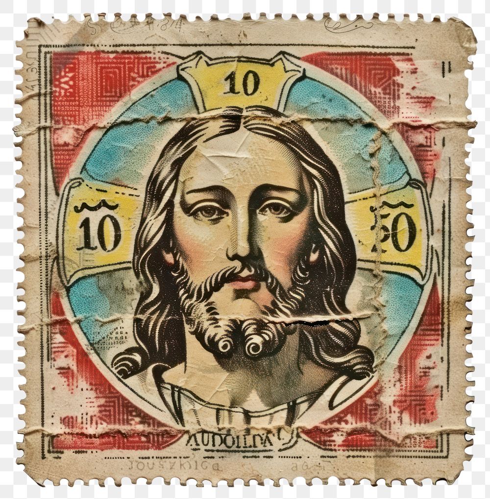 PNG Vintage postage stamp with jesus person human face.