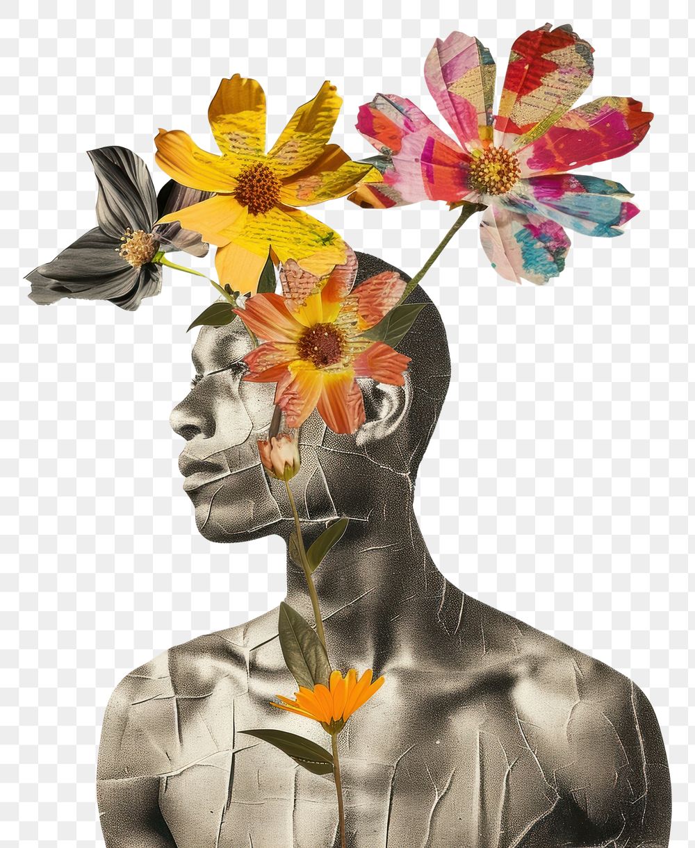 PNG Sadness collage flower person.