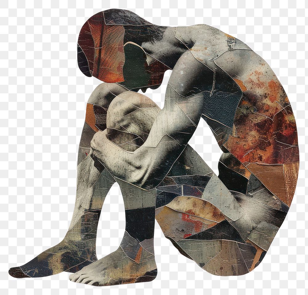 PNG Sadness collage person sculpture.
