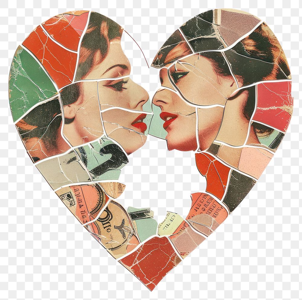 PNG Broken heart shape collage cutouts person human face.