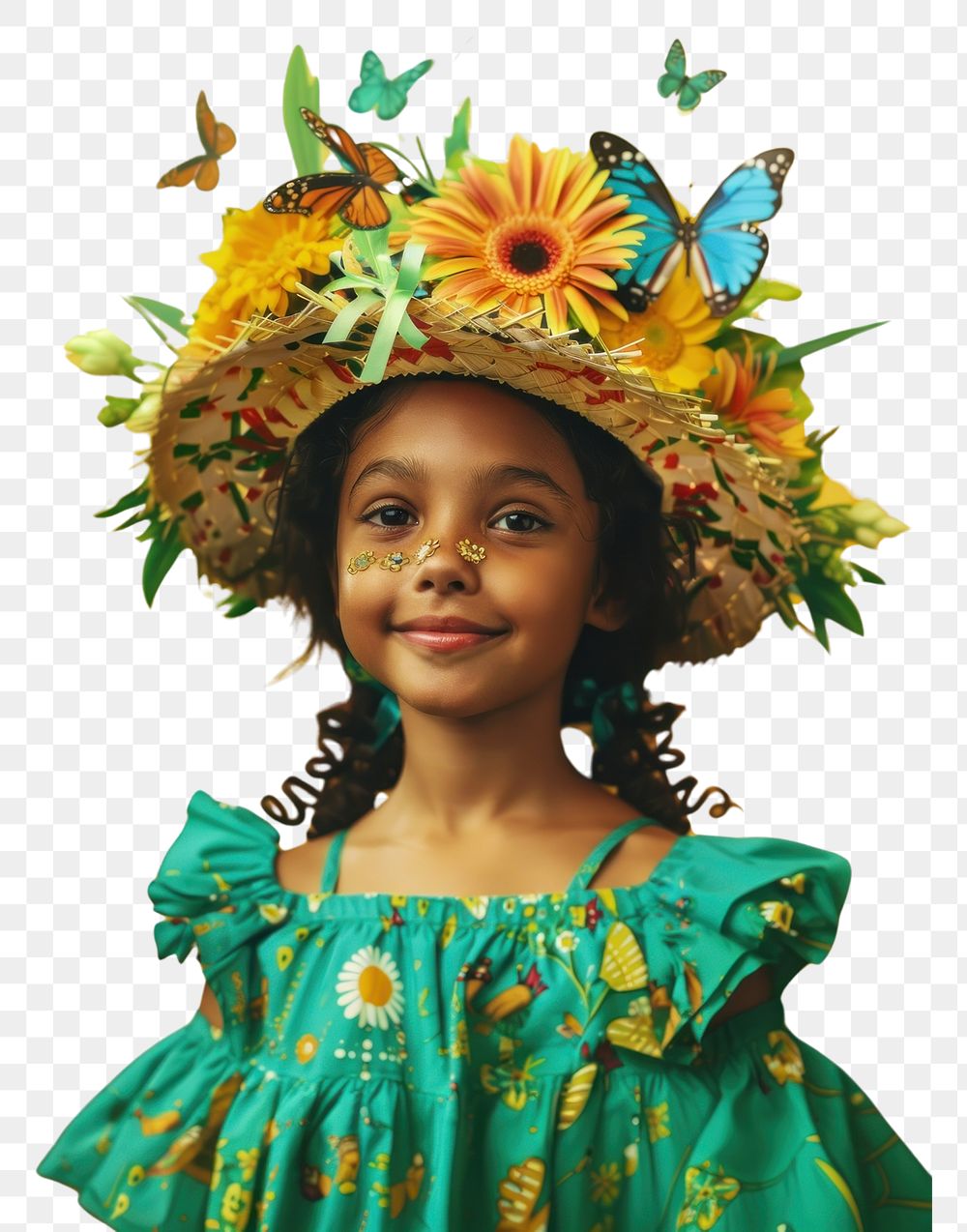 PNG A Latina brazilian girl flower smile dress.