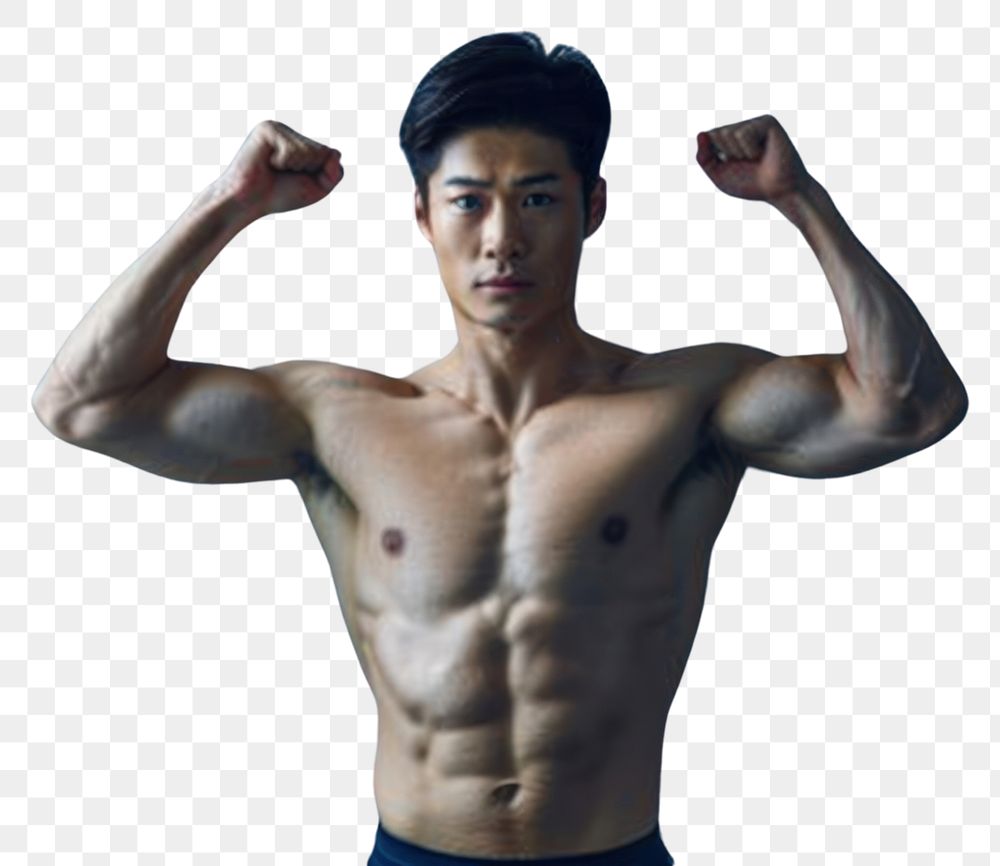 PNG Muscular asian man sweating person human.