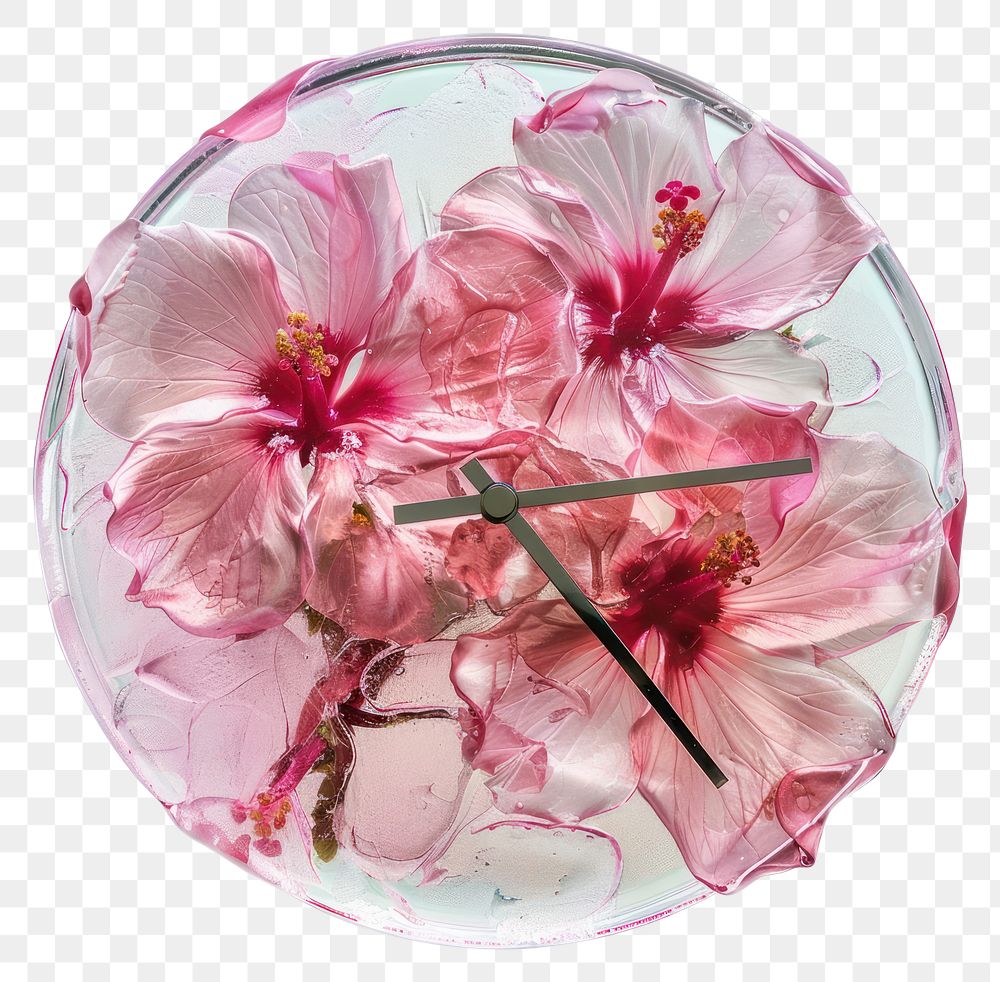 PNG Flower resin Clock shaped clock blossom plant.