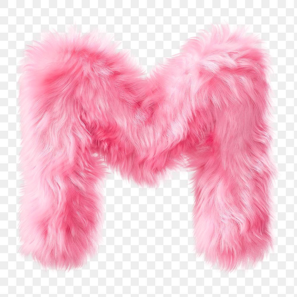 PNG Letter M fluffy font in pink fur, transparent background
