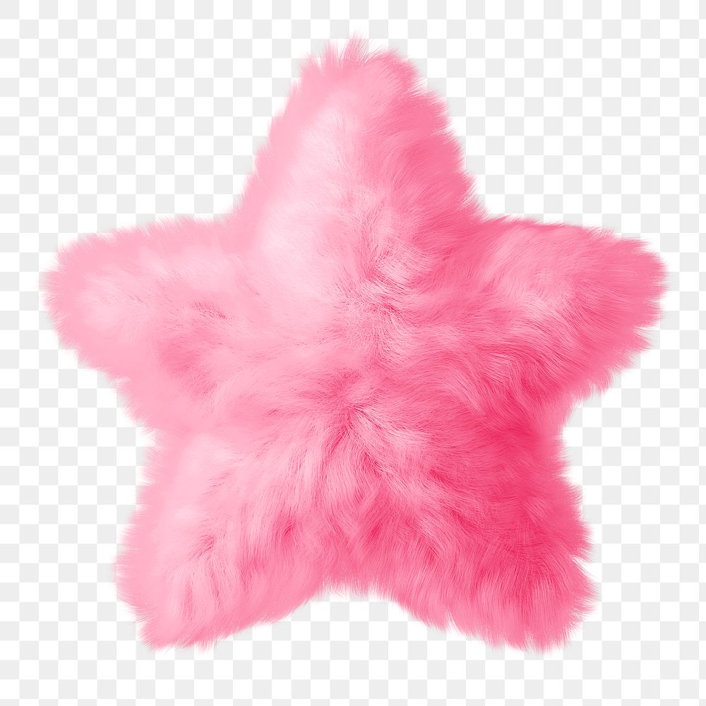 Pink star png fluffy 3D shape, transparent background
