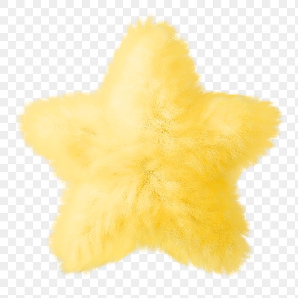 Yellow star png fluffy 3D shape, transparent background