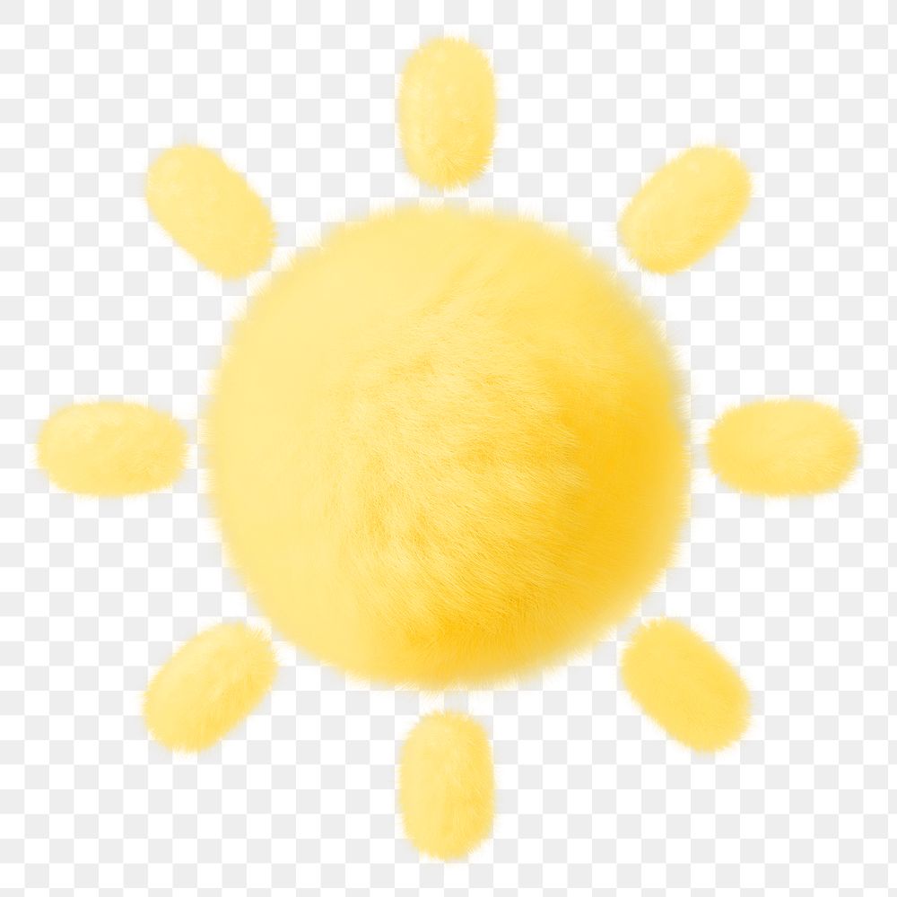 Yellow sun png fluffy 3D shape, transparent background