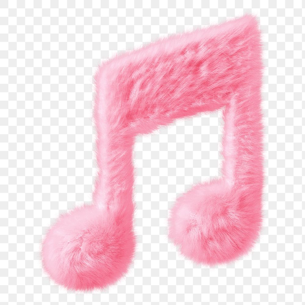 Pink music note png fluffy 3D shape, transparent background