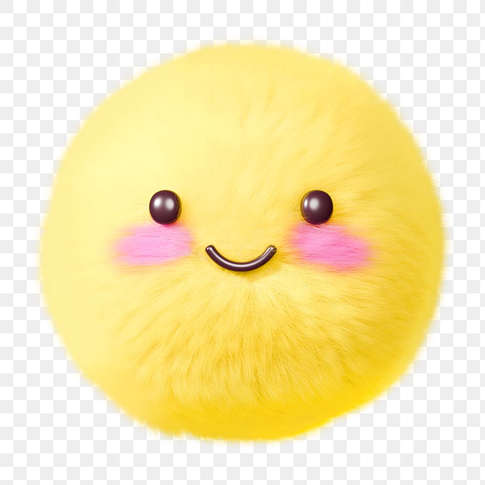 Yellow smiling face png fluffy 3D shape, transparent background