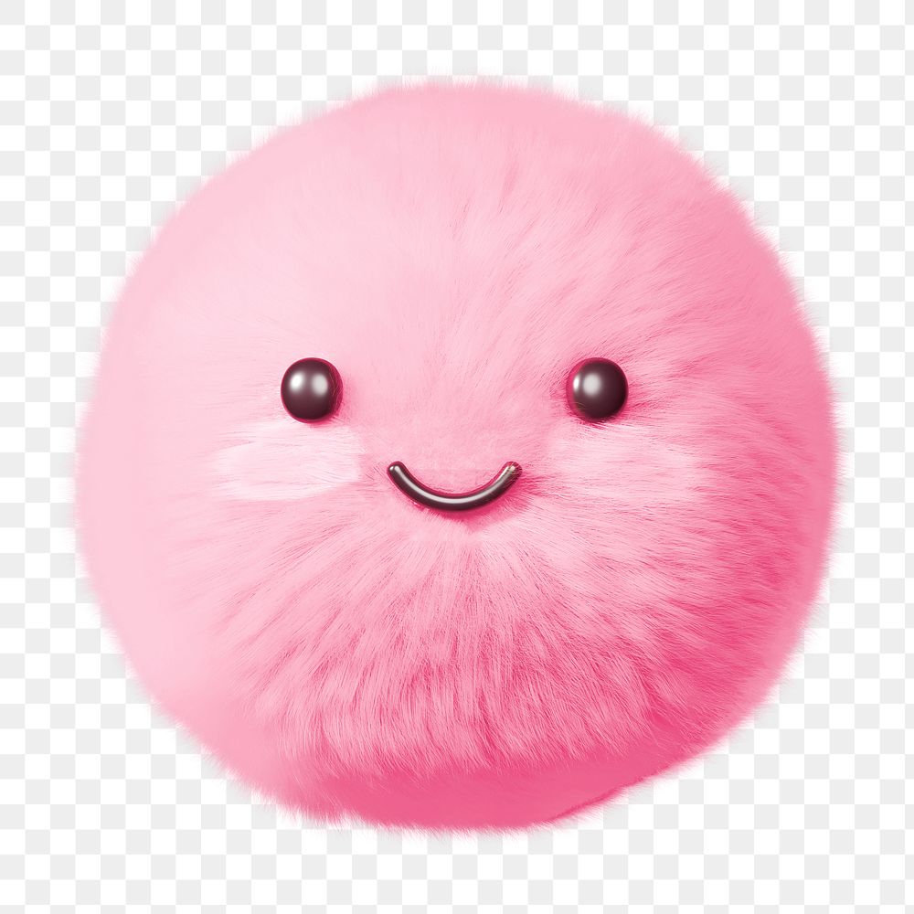 Pink smiling face png fluffy 3D shape, transparent background