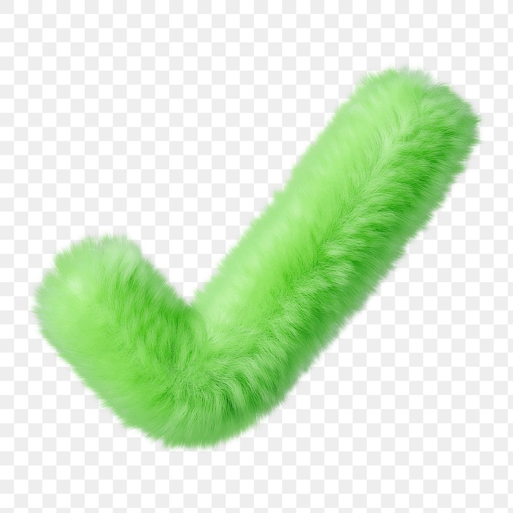 Green right mark png fluffy 3D shape, transparent background