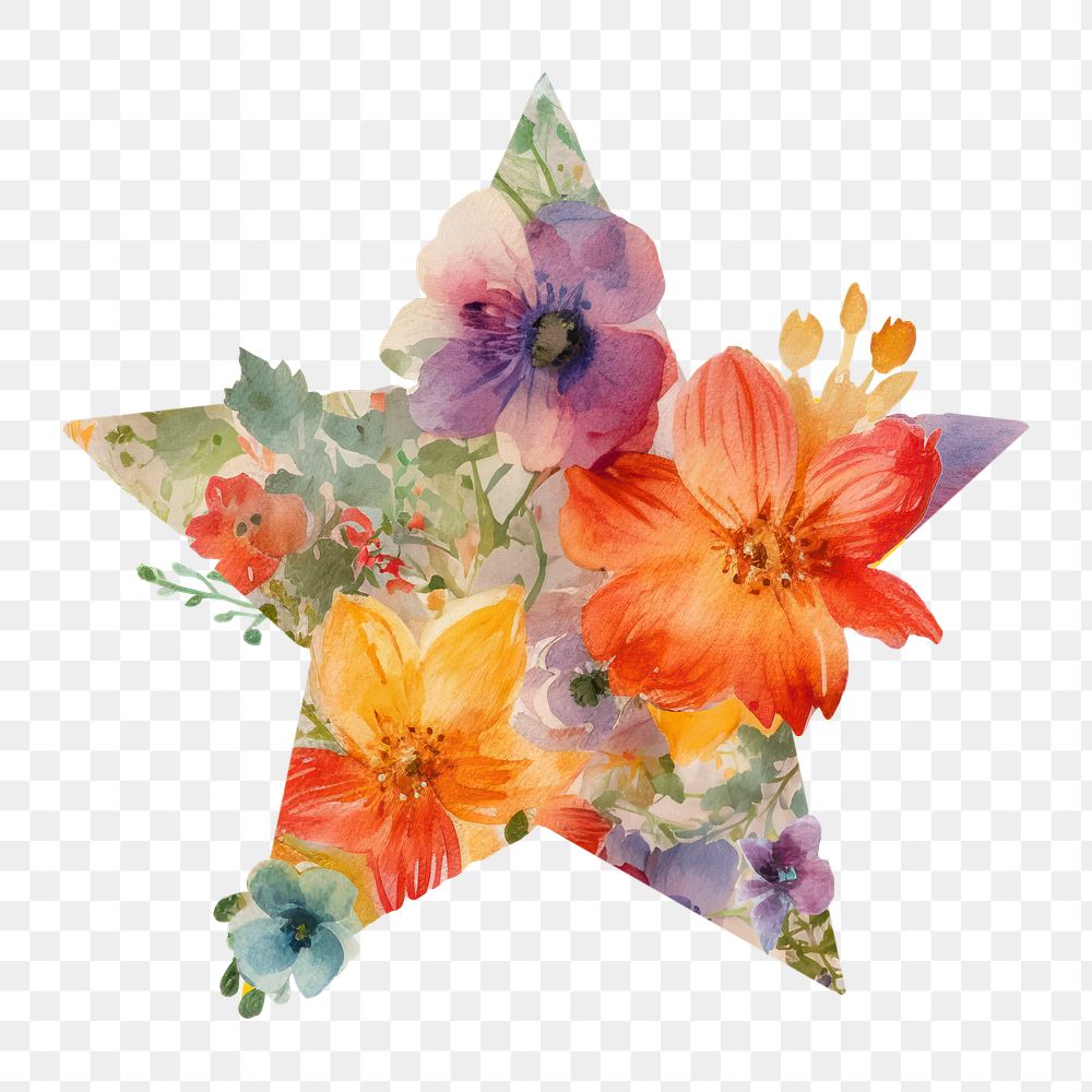 Floral star png watercolor icon, transparent background