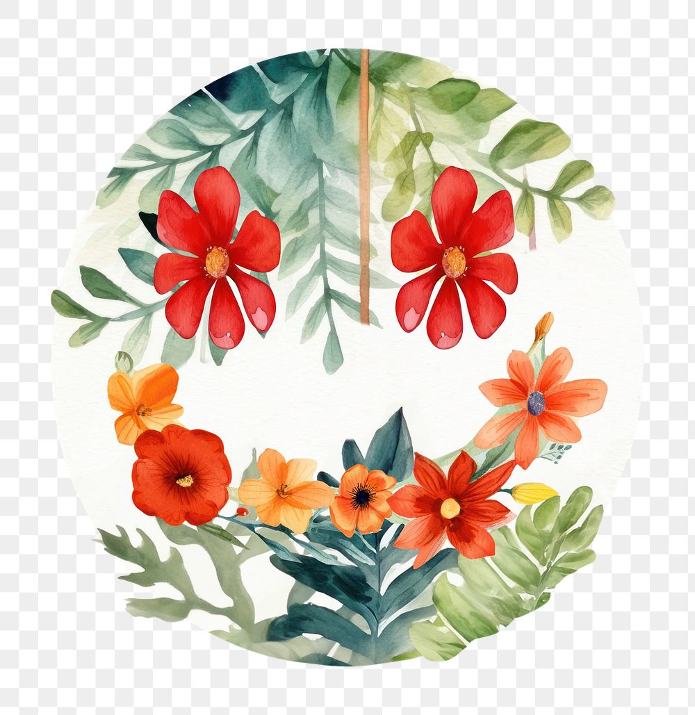 Floral badge png watercolor icon, transparent background