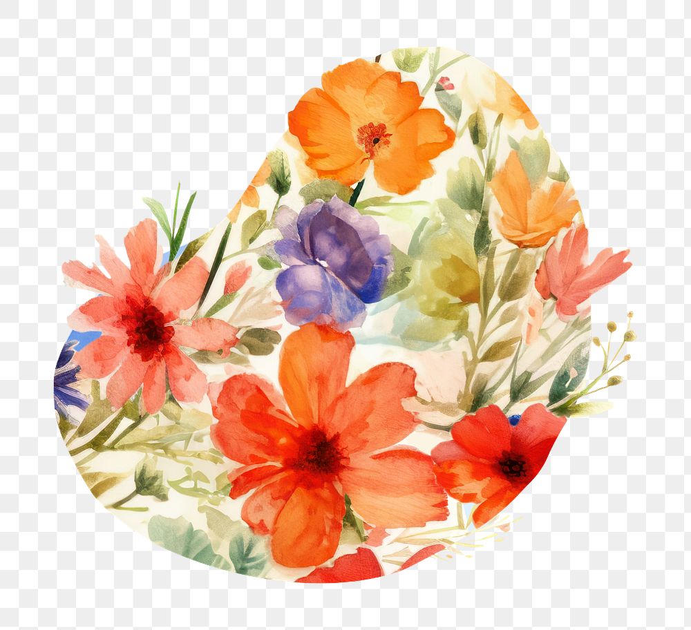 Floral blob shape png watercolor icon, transparent background