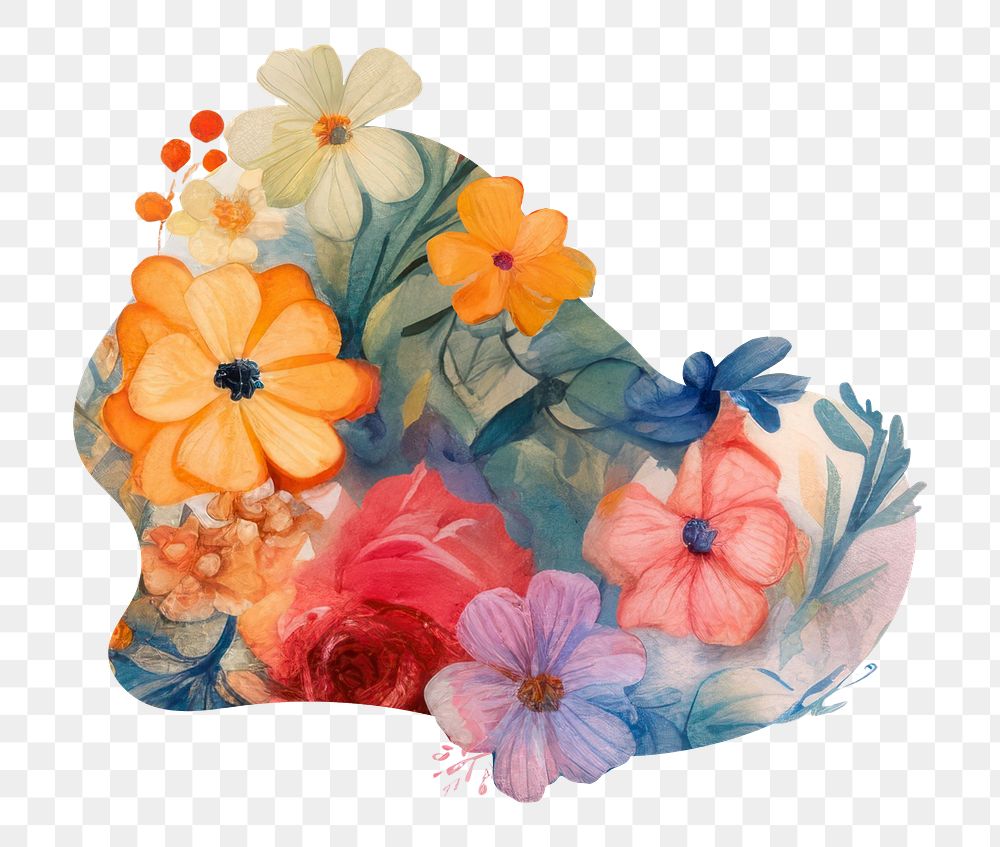 Floral blob shape png watercolor icon, transparent background