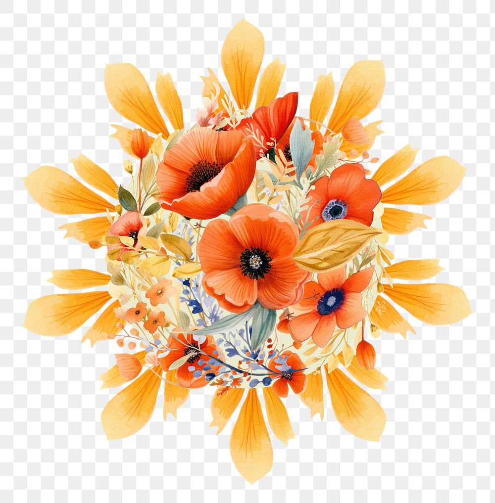 Floral badge png watercolor icon, transparent background