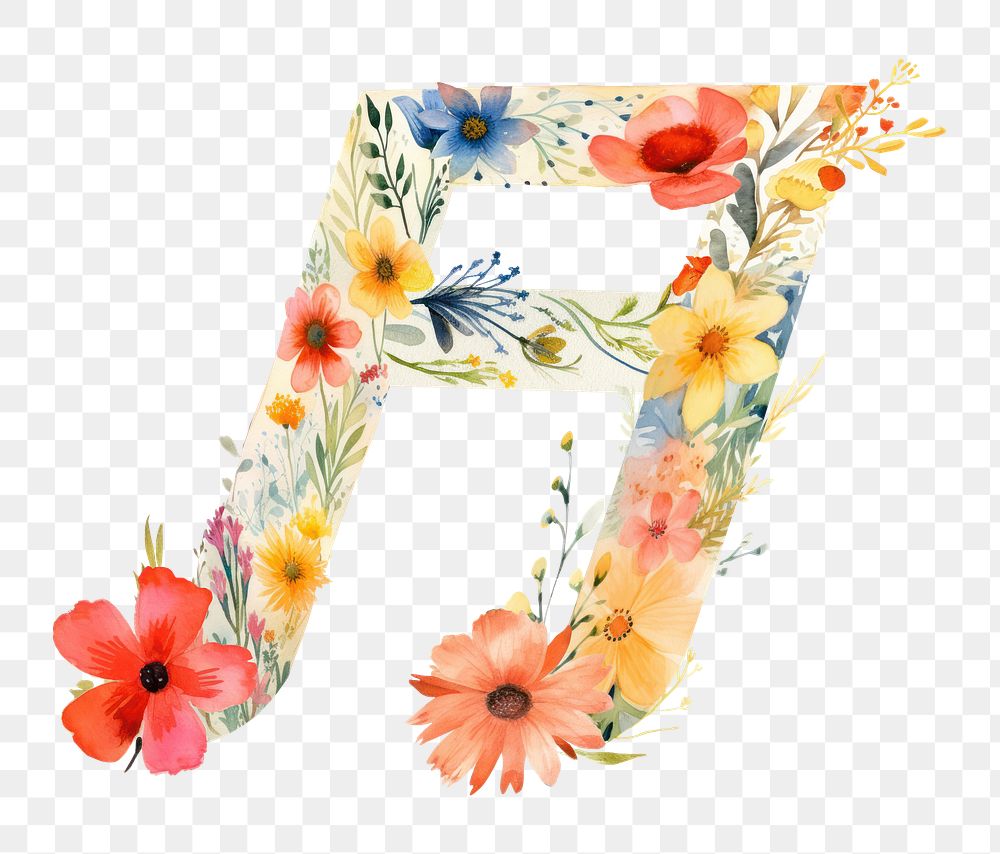 Floral music note png watercolor icon, transparent background