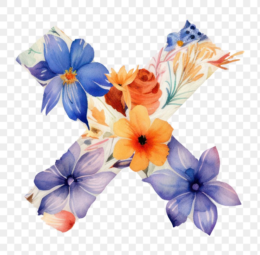 Floral wrong mark png watercolor icon, transparent background