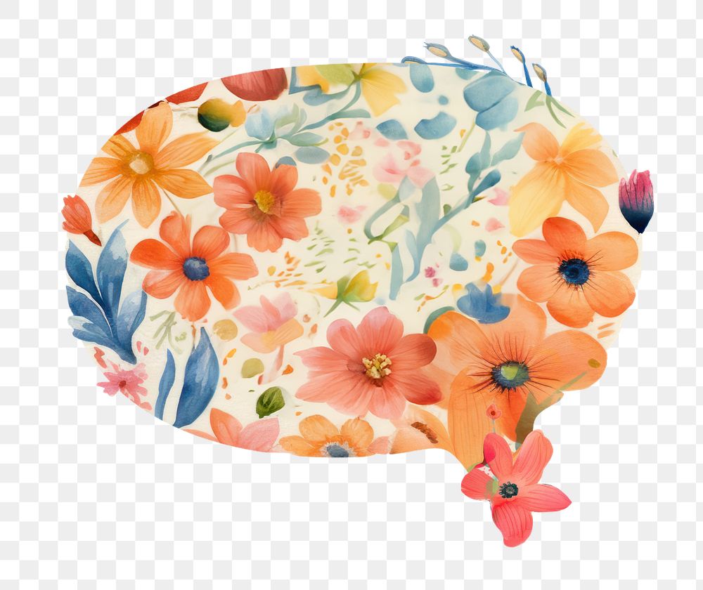 Floral speech bubble png watercolor icon, transparent background