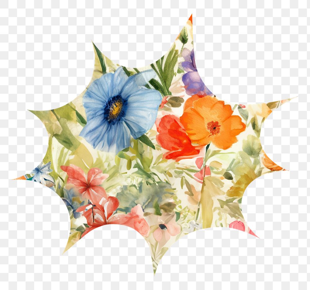 Floral explosion bubble png watercolor icon, transparent background