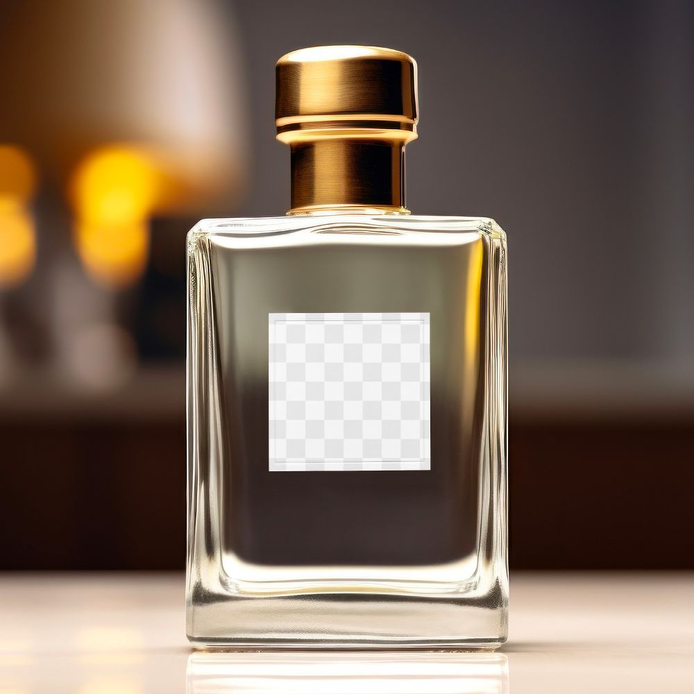 Perfume bottle label png mockup, editable transparent design