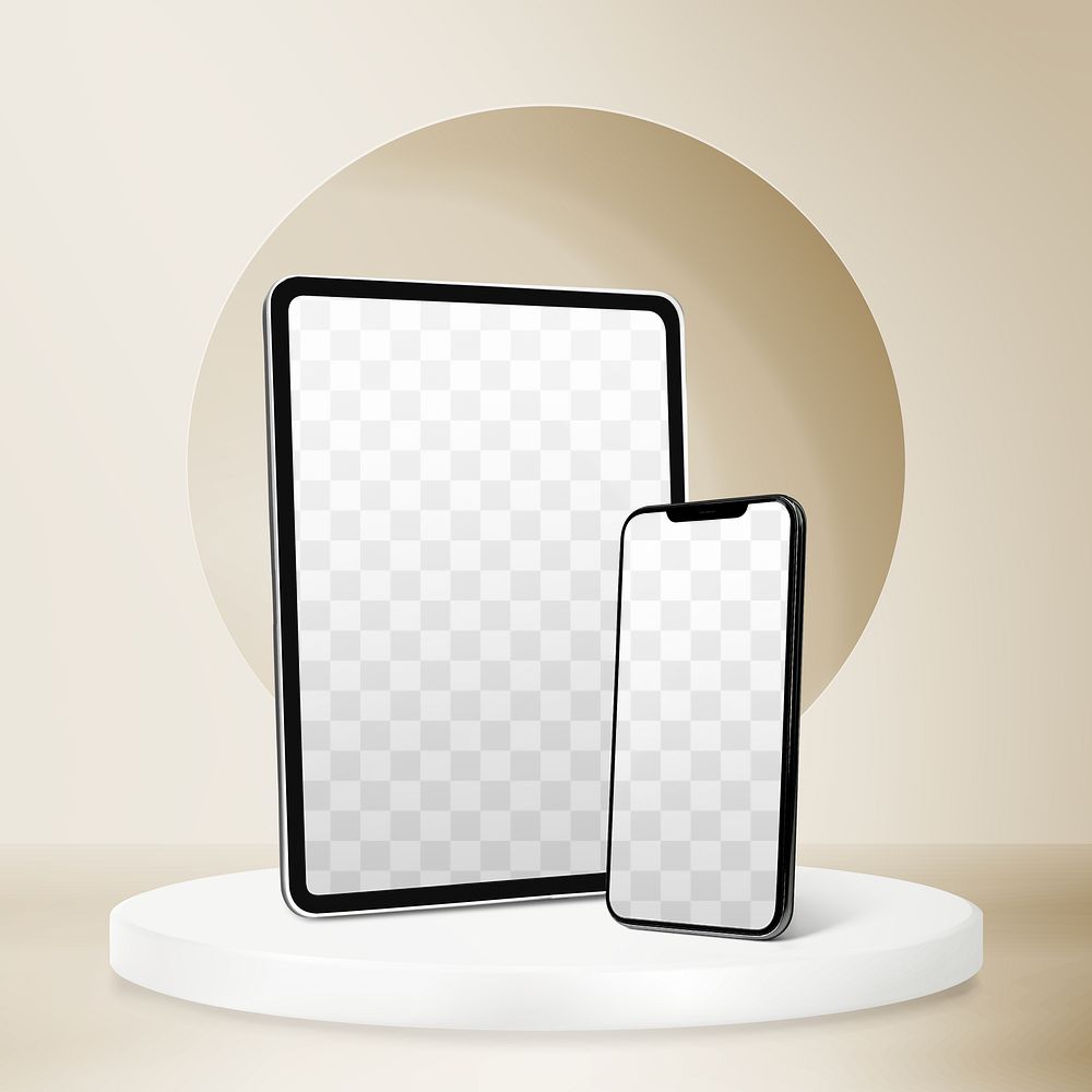 Phone & tablet screen png mockup, editable transparent design