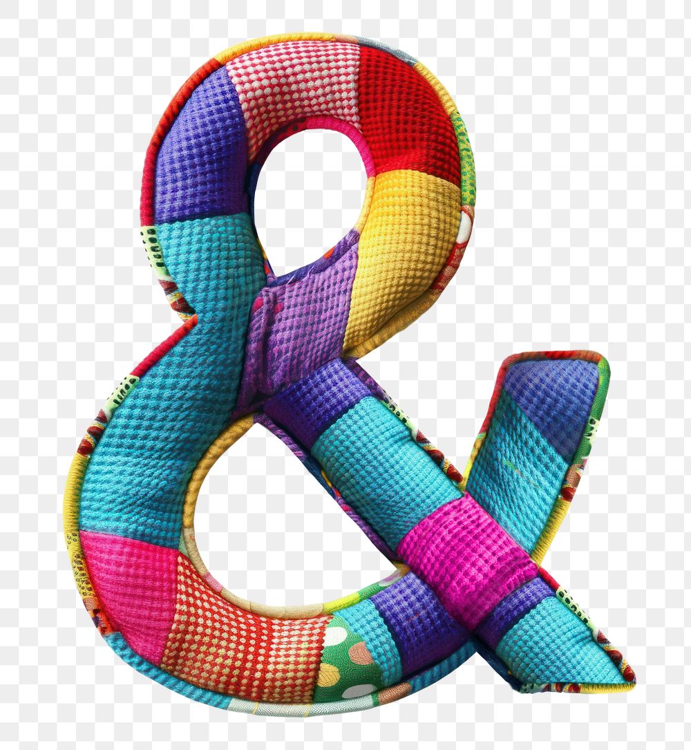 Ampersand png in fabric stitch sign, transparent background