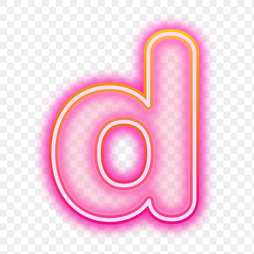 Letter d png neon gradient pink font, transparent background