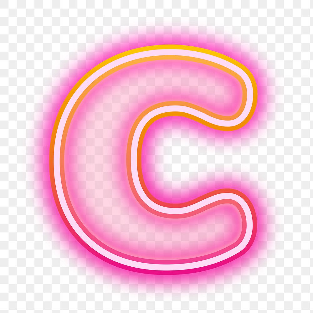 Letter c png neon gradient pink font, transparent background