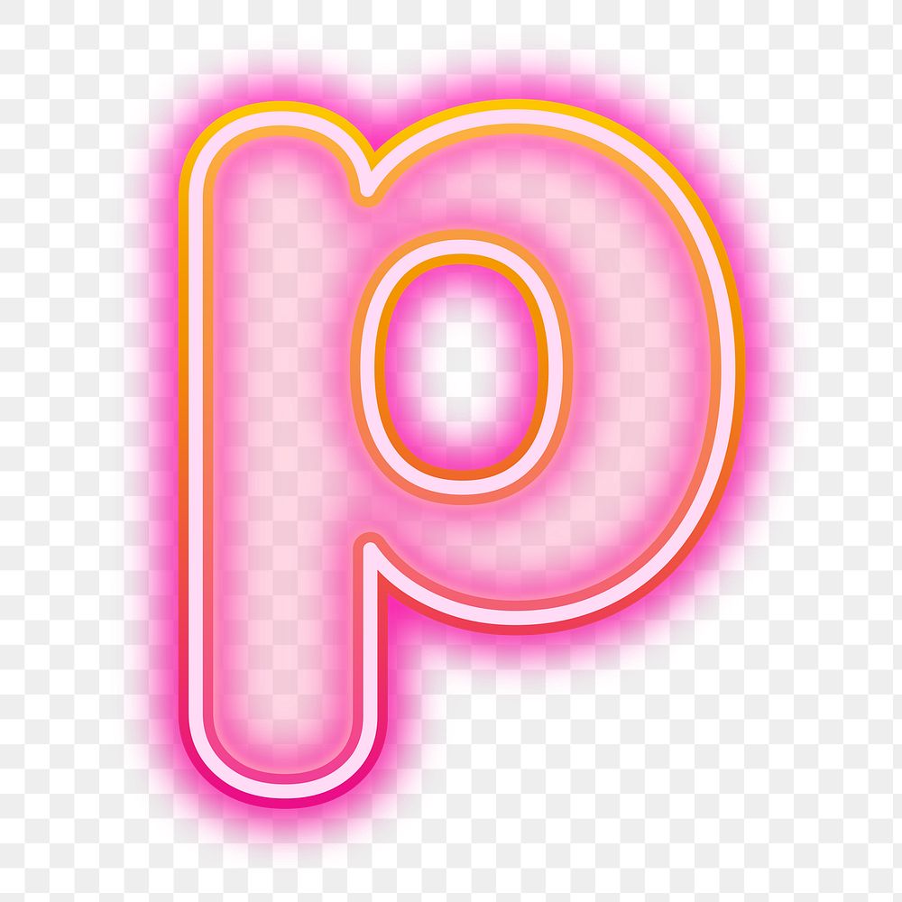 Letter p png neon gradient pink font, transparent background
