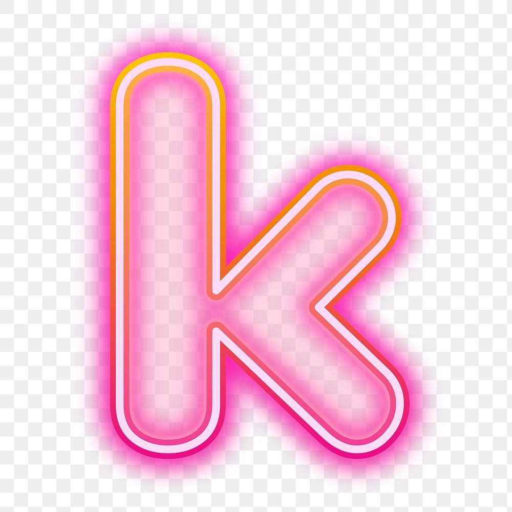Letter k png neon gradient pink font, transparent background