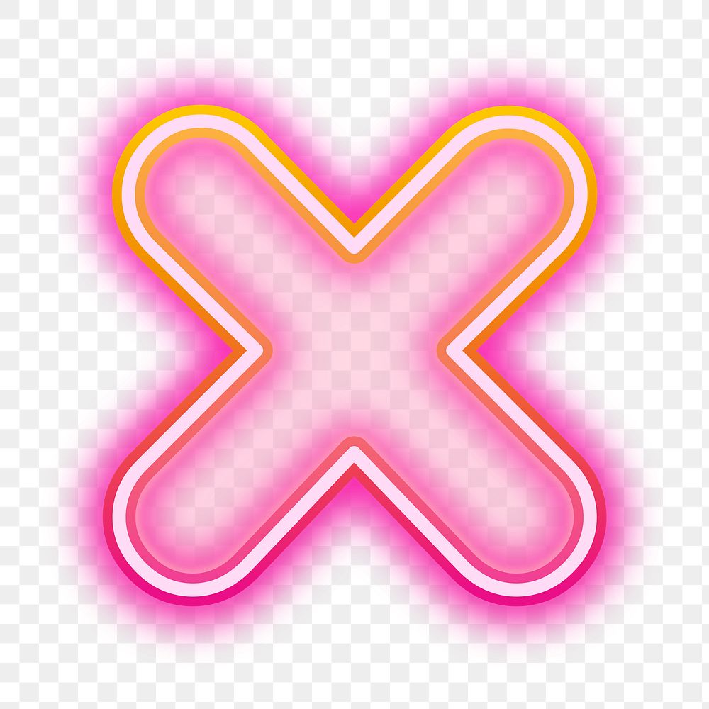 Letter x png neon gradient pink font, transparent background