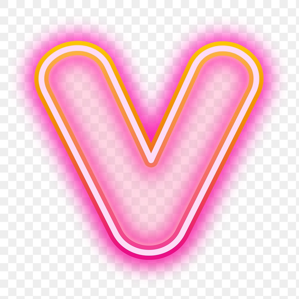 Letter v png neon gradient pink font, transparent background