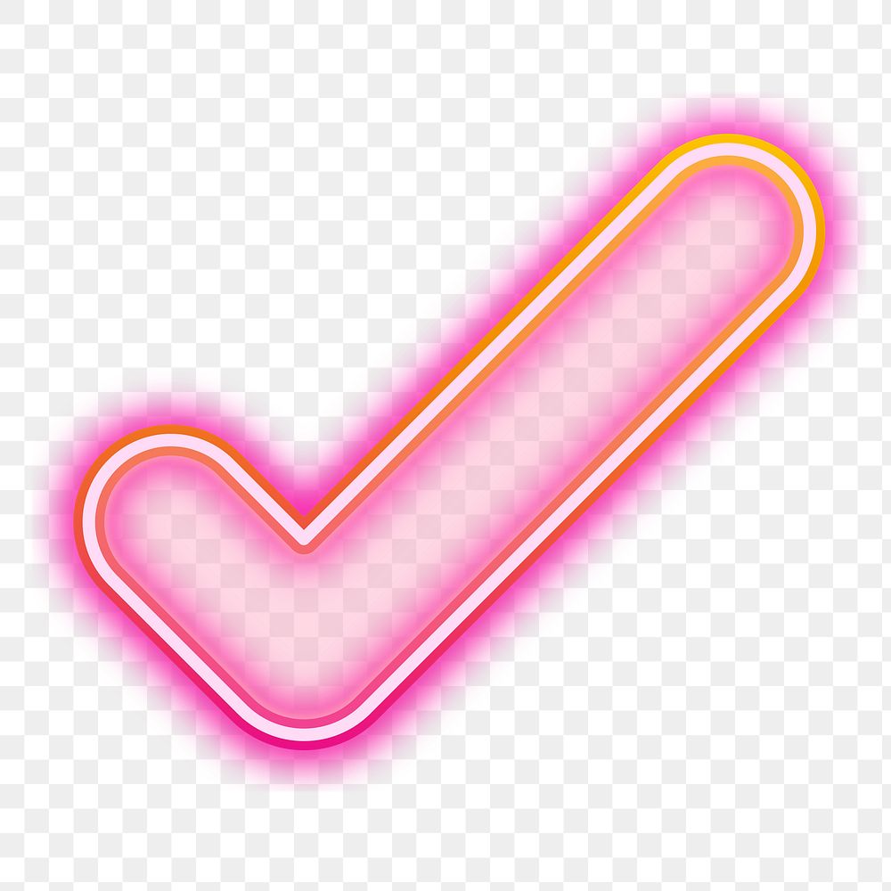 Pink right mark png neon gradient icon, transparent background