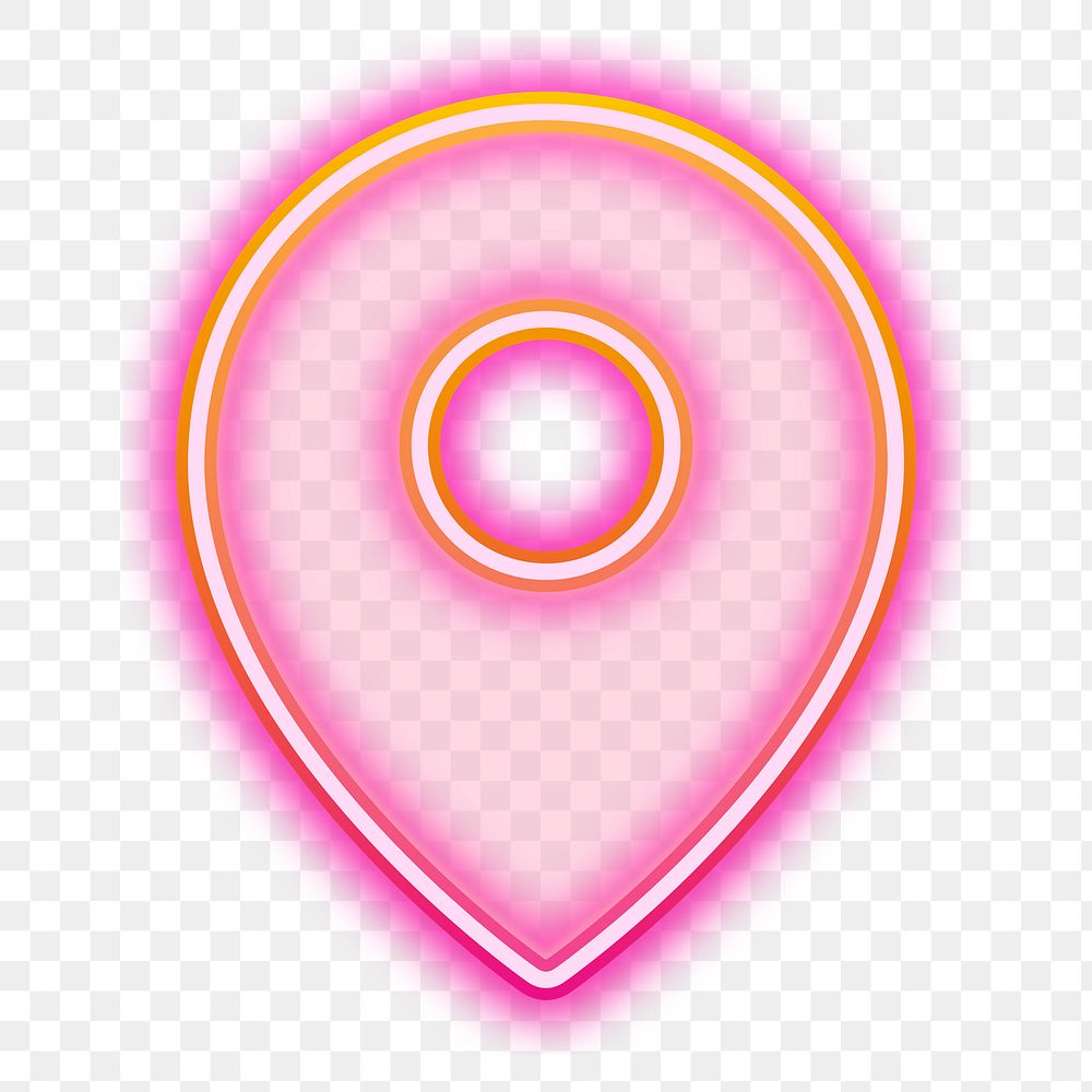 Pink location pin png neon gradient icon, transparent background