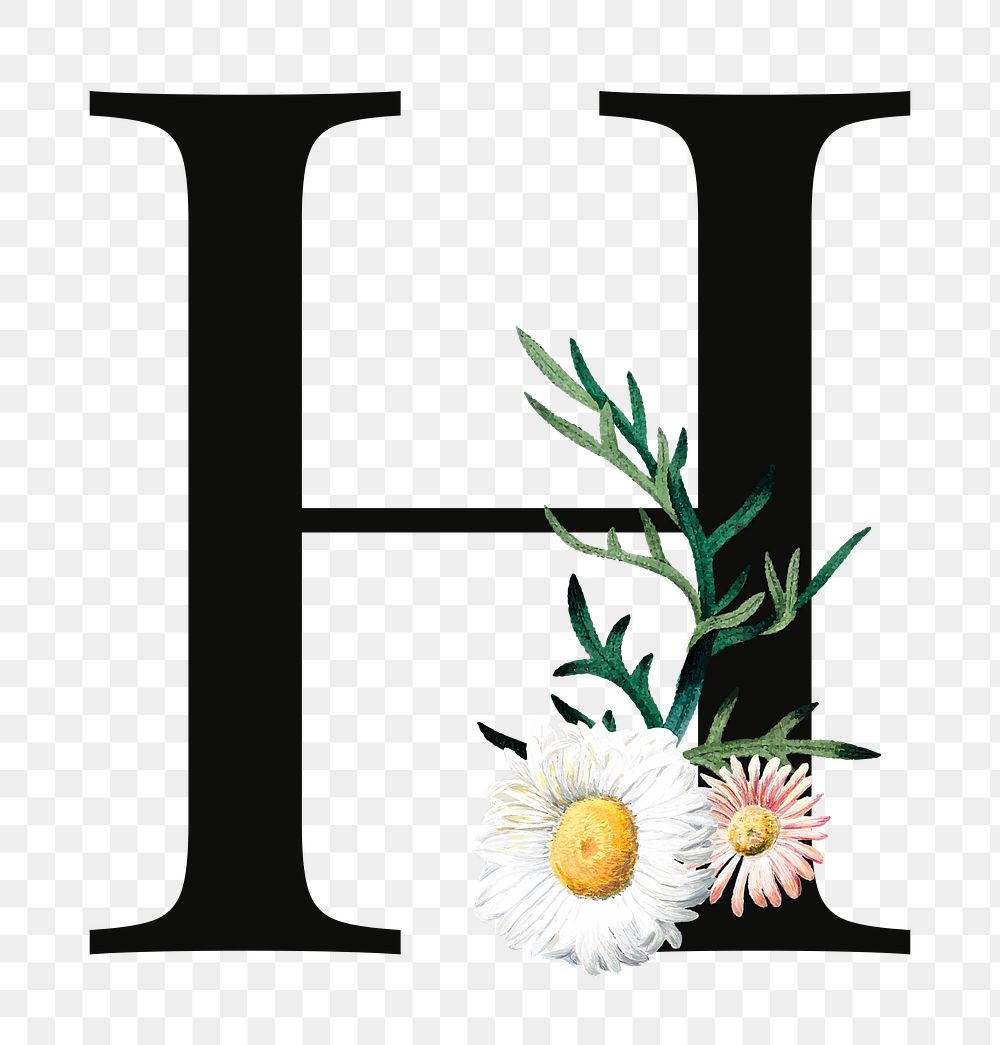 PNG Letter H floral font, transparent background