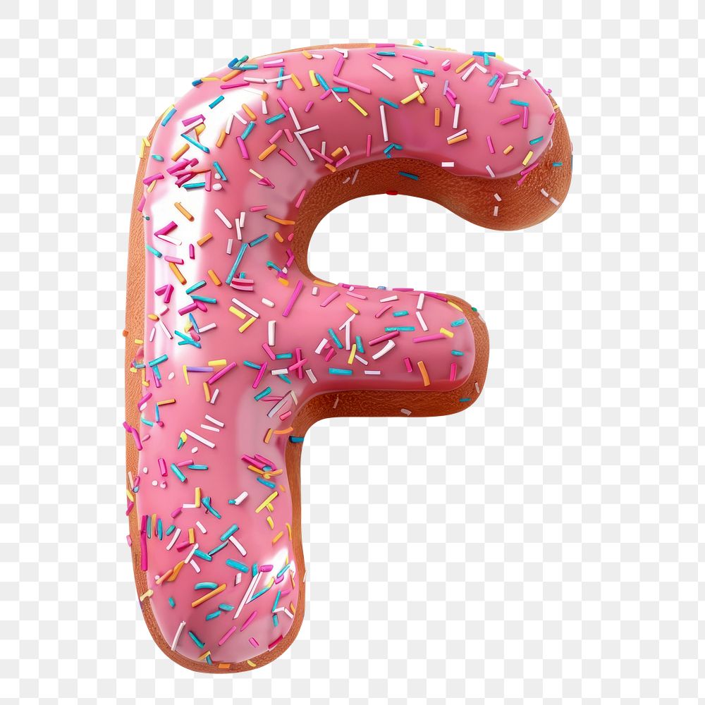 Letter F png 3D donut alphabet, transparent background