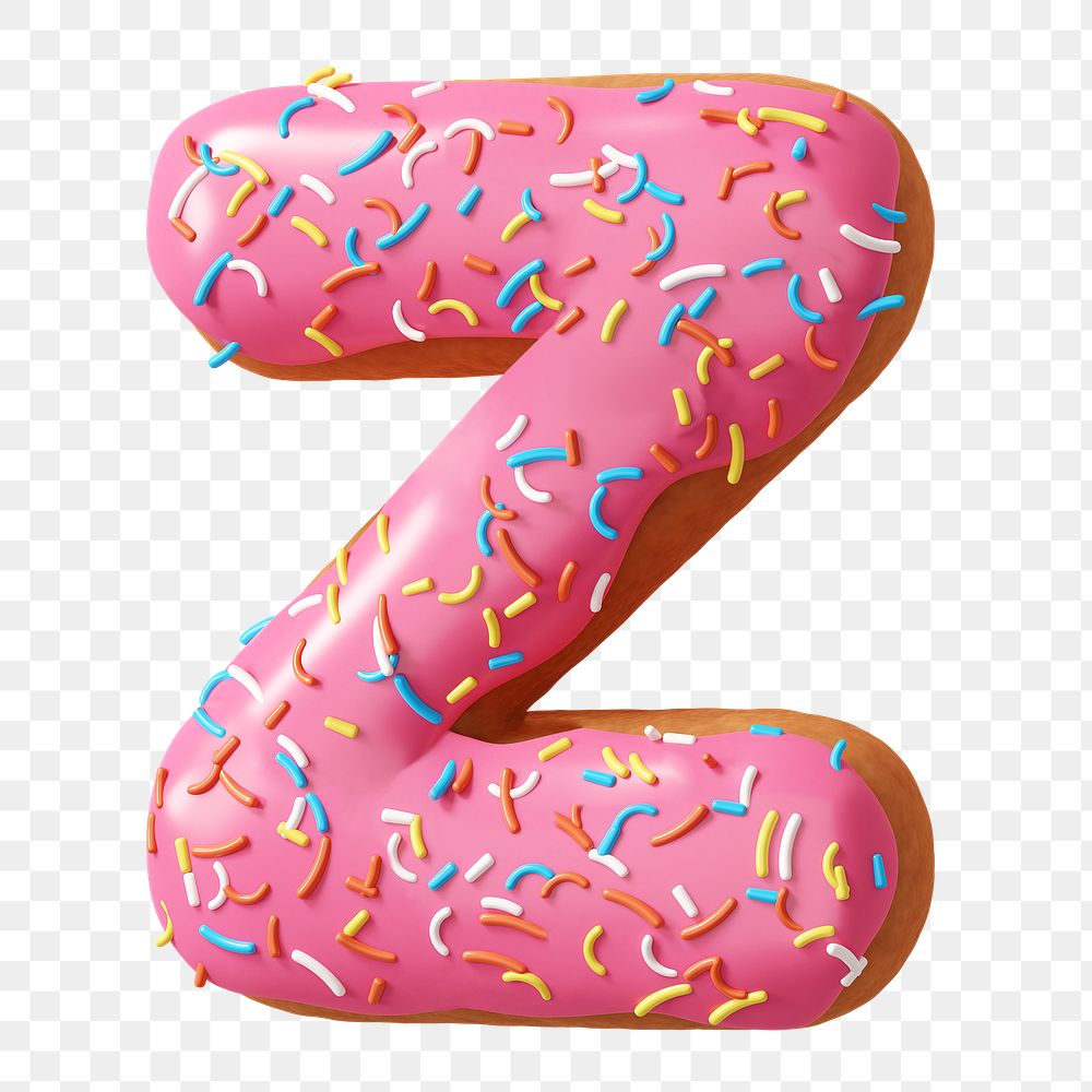 Letter z png 3D donut alphabet, transparent background