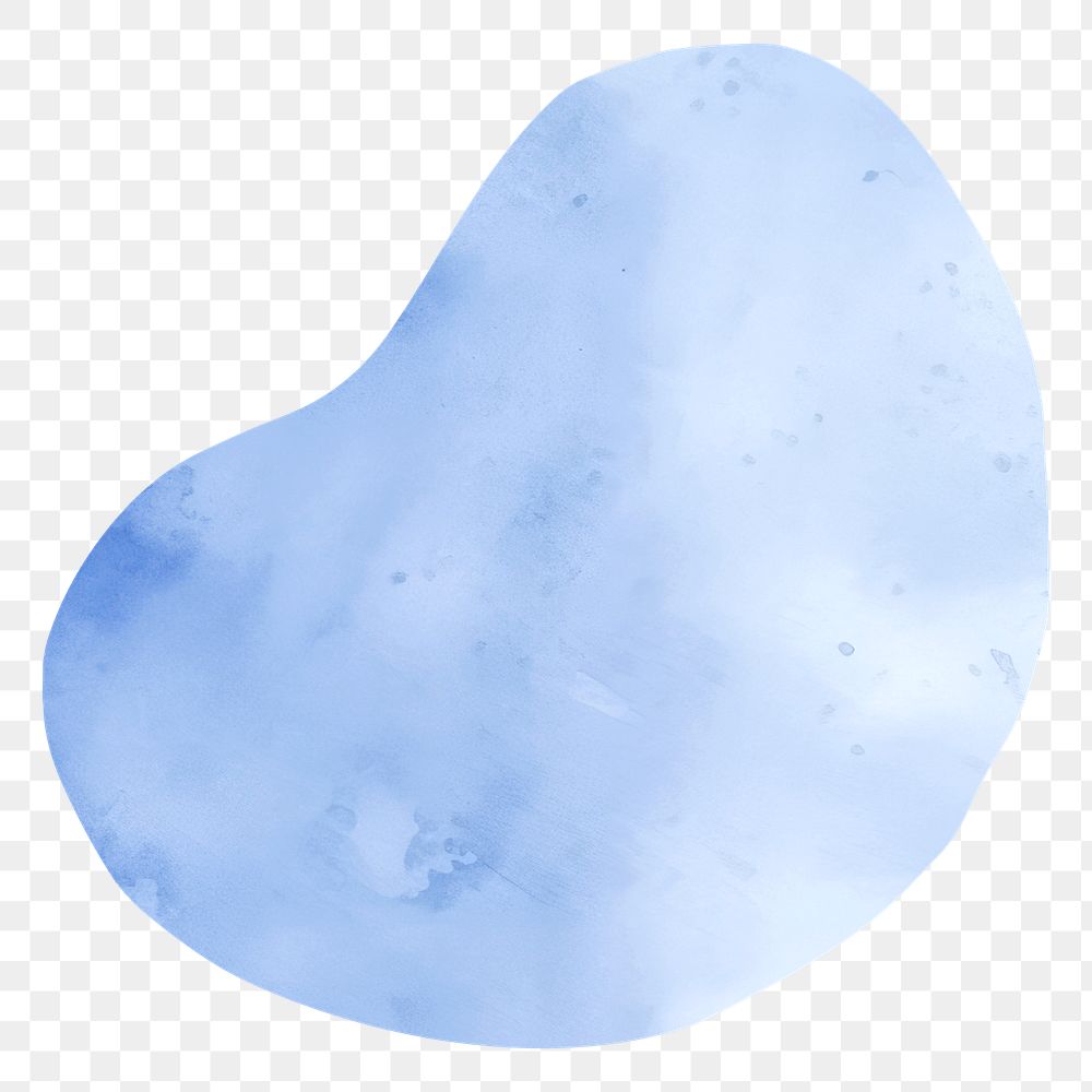 Blue blob shape png watercolor illustration, transparent background