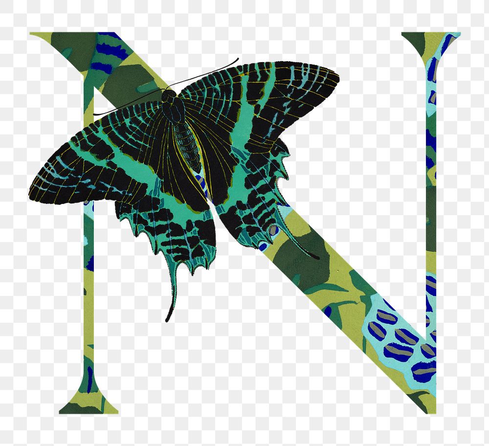 Letter N PNG in Seguy Papillons art alphabet illustration, transparent background
