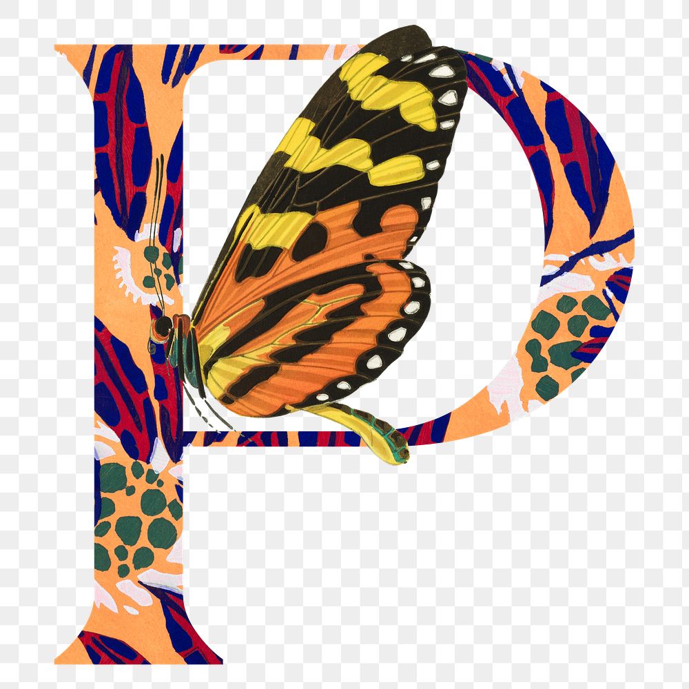 Letter P PNG in Seguy Papillons art alphabet illustration, transparent background