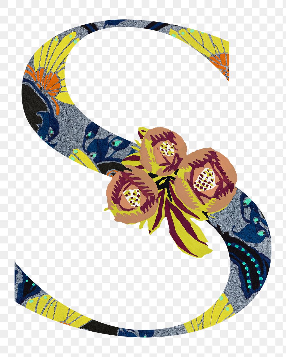 Letter S PNG in Seguy Papillons art alphabet illustration, transparent background