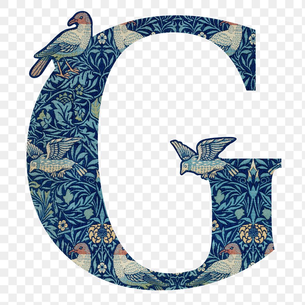 PNG Letter G botanical pattern font, inspired by William Morris, transparent background
